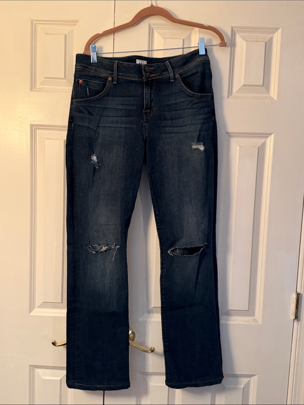 Hudson Jeans Dark Blue Distressed Straight Leg